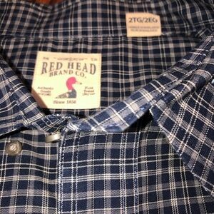 RED HEAD BRAND CO. SIZE 2TG/2EG/2XL BLUE/WHITE PLAID LONG  SLEEVE W/POCKET EUC